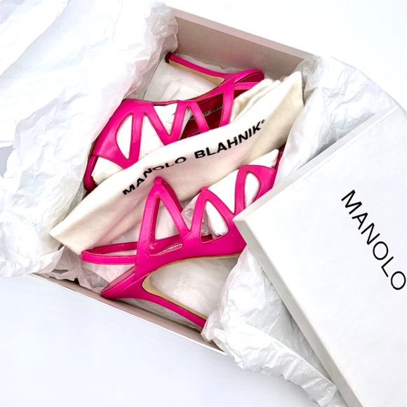 MANOLO BLAHNIK Mochusky Kid Fuschia heels SZ 38 - Picture 2 of 13